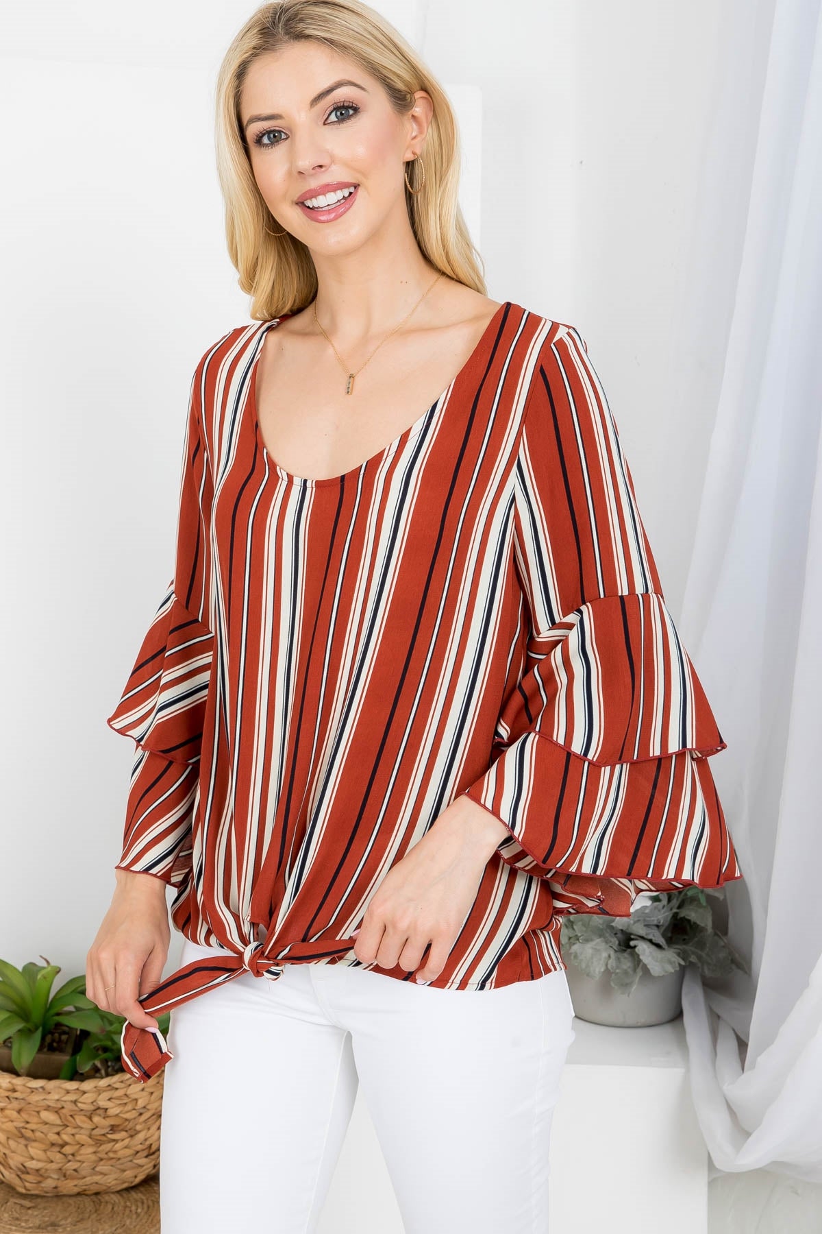 RUST WITH STRIPES PLUS SIZE TOP 2-2-2