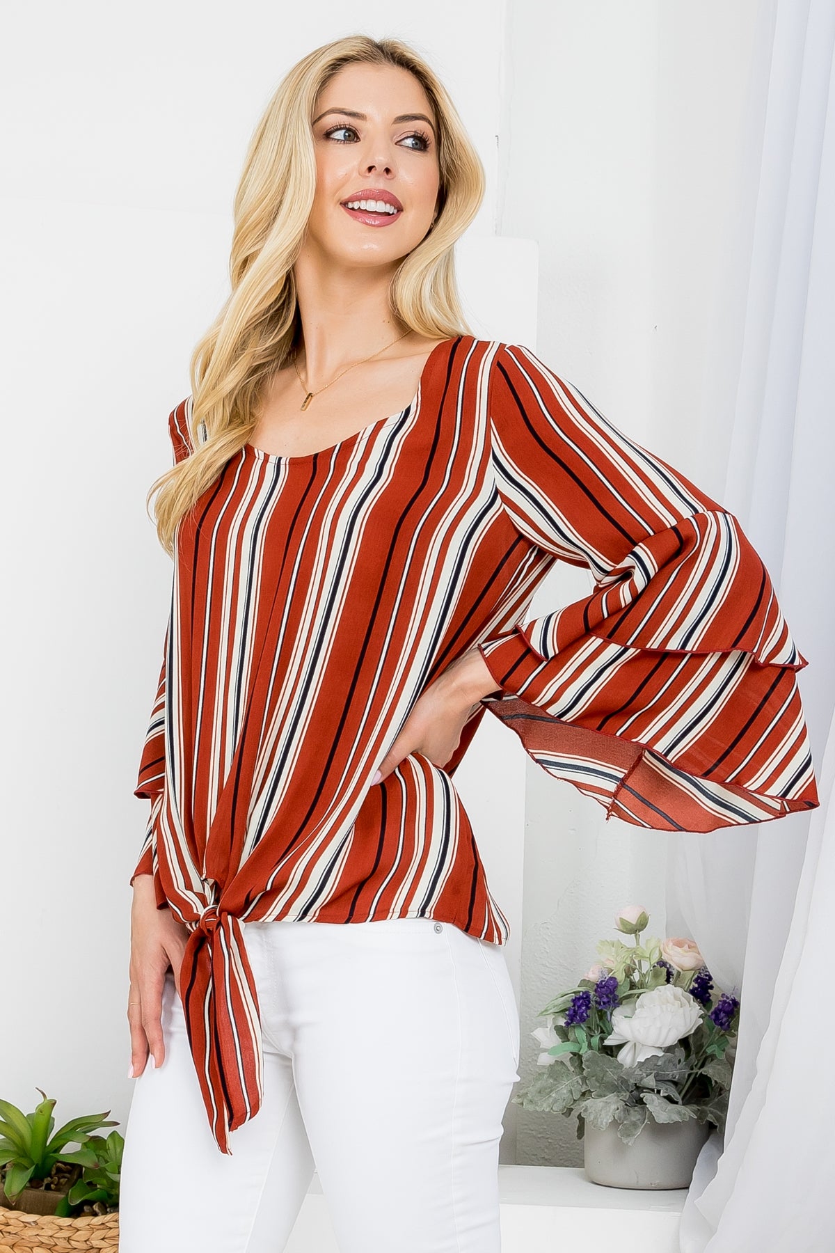 RUST WITH STRIPES PLUS SIZE TOP 2-2-2