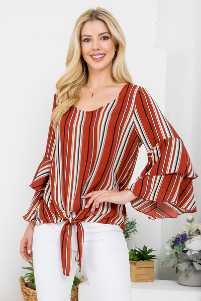 RUST WITH STRIPES PLUS SIZE TOP 2-2-2