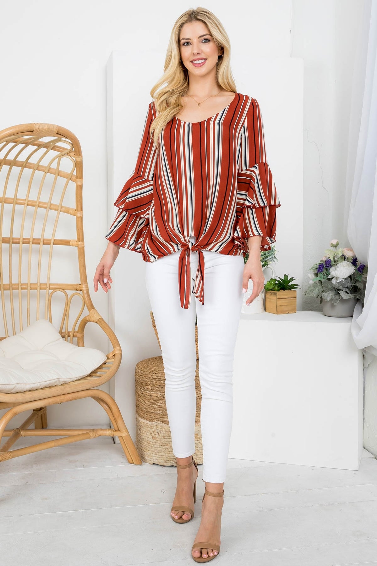 RUST WITH STRIPES PLUS SIZE TOP 2-2-2