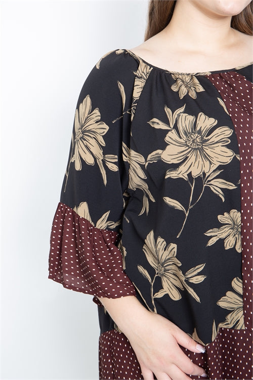 T62878X-FLOWER PRINT PLUS SIZE TOP 2-3