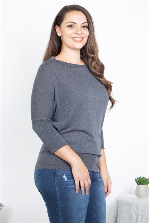 T3478X-DARK CHARCOAL PLUS SIZE DOLMAN SLEEVE TOP 0-2-3