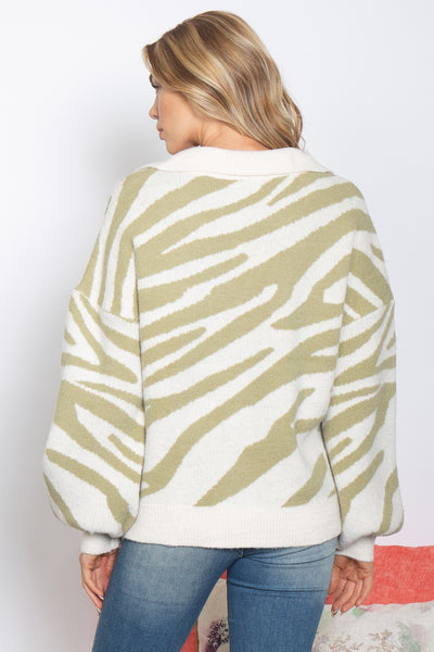 ANIMAL PRINTED PUFF SLEEVE SWEATER 2-2-2