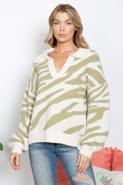 ANIMAL PRINTED PUFF SLEEVE SWEATER 2-2-2