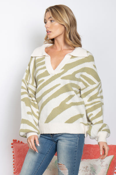 ANIMAL PRINTED PUFF SLEEVE SWEATER 2-2-2