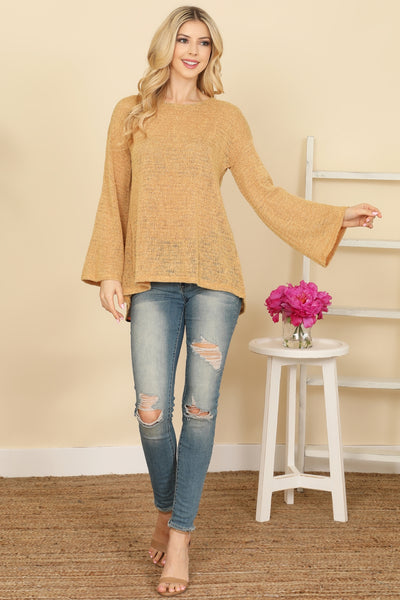 MUSTARD BELL SLEEVE POLKA DOT BACK TOP-2-2-2