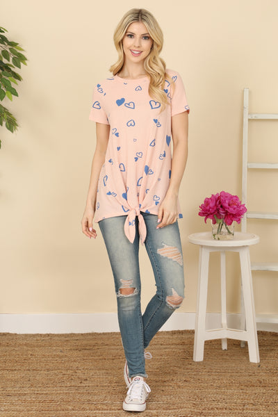 BLUSH BLUE HEART PRINTED WAFFLE TOP-2-2-2 (NOW $ 4.75 ONLY!)