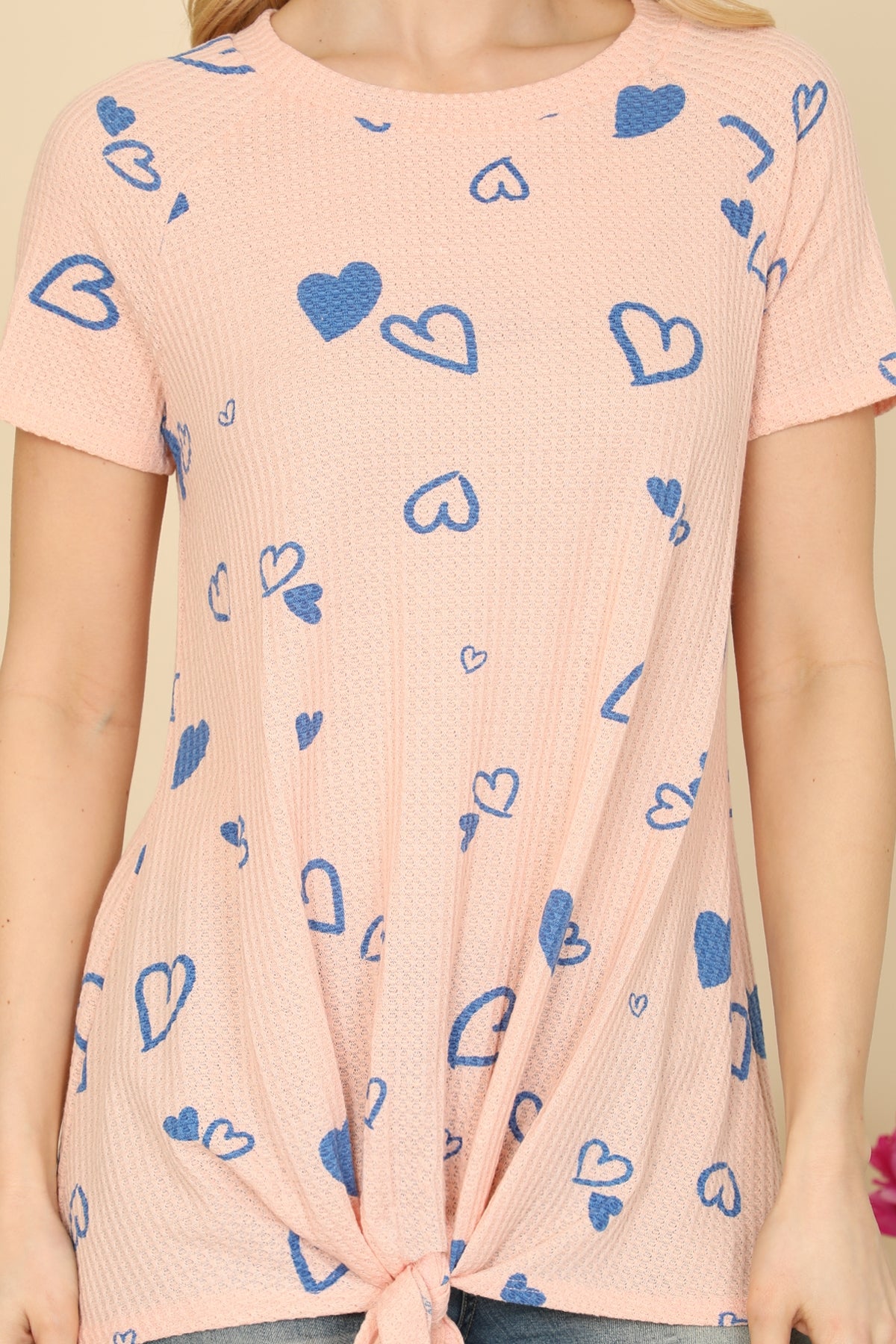 BLUSH BLUE HEART PRINTED WAFFLE TOP-2-2-2 (NOW $ 4.75 ONLY!)