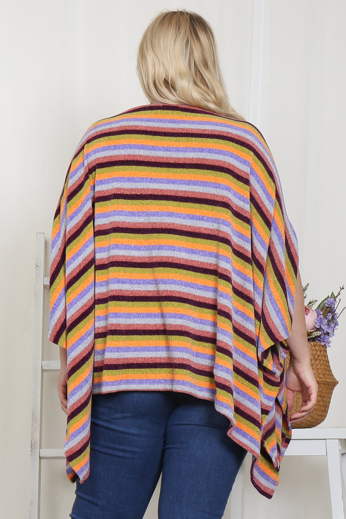 ORANGE PLUS SIZE MULTI STRIPE PONCHO TOP