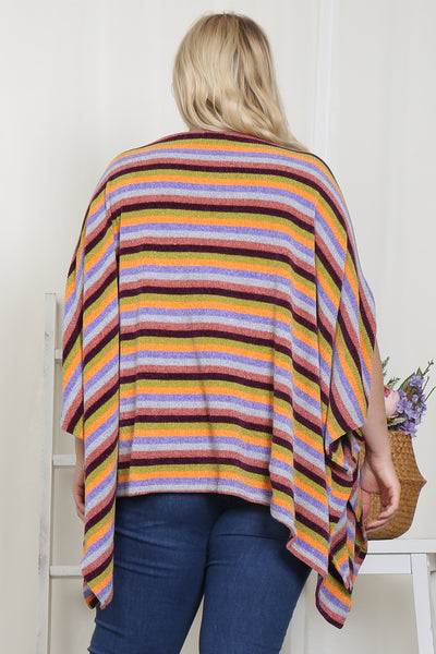 ORANGE PLUS SIZE MULTI STRIPE PONCHO TOP