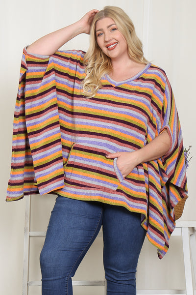 ORANGE PLUS SIZE MULTI STRIPE PONCHO TOP