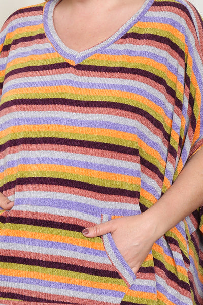 ORANGE PLUS SIZE MULTI STRIPE PONCHO TOP