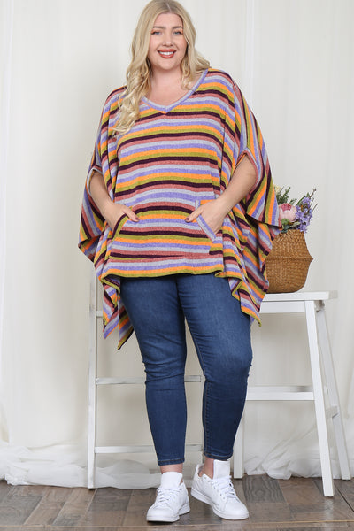 ORANGE PLUS SIZE MULTI STRIPE PONCHO TOP