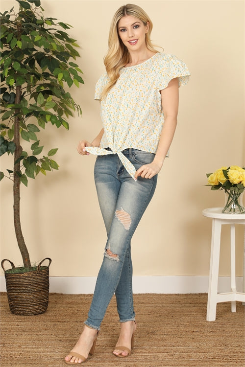 T7231-FLORAL PRINT KNOT TOP 2-2-2