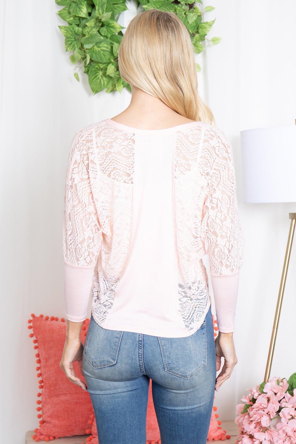 LIGHT PEACH LACE DETAIL BUTTON DOWN TOP 2-2-2 (NOW $3.00 ONLY!)