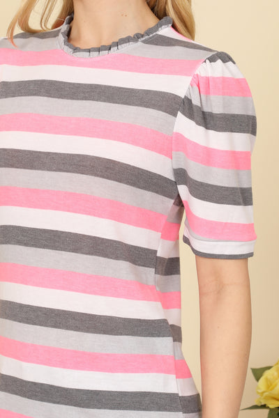 PINK MULTI STRIPES MERROW NECKLINE TOP-2-2-2 (NOW $3.00 ONLY!)