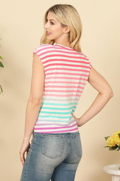 MULTI STRIPES FRONT TIE TOP-2-2-2 (NOW $1.25 ONLY!)