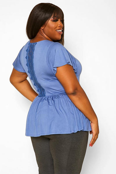 T5399X-BLUE PLUS SIZE FLUTTER SLEEVE TUNIC TOP 2-2-2
