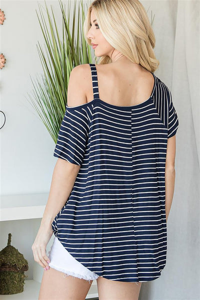 NAVY WHITE STRIPED ONE SHOULDER TOP 2-2-2