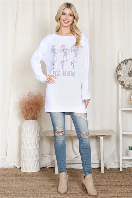 T806RG10860-LONG SLEEVE SKELETON PRINT SHIRT DRESS 2-2-2