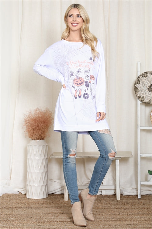 T806RG9630N-LONG SLEEVE SPOOKY PRINTS SHIRT DRESS 2-2-2