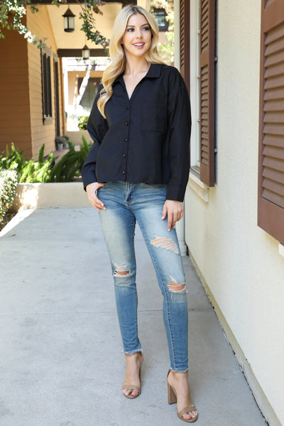 BLACK BUTTON DOWN LONG SLEEVE TOP 1-2-2-1 (NOW $3.50 ONLY!)