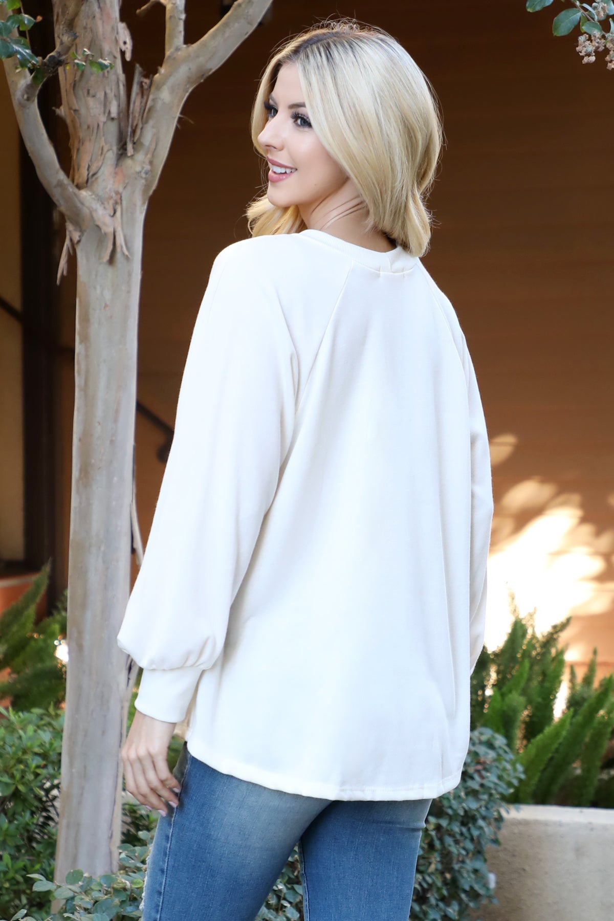 CREAM LONG PUFF SLEEVE TOP 2-2-2