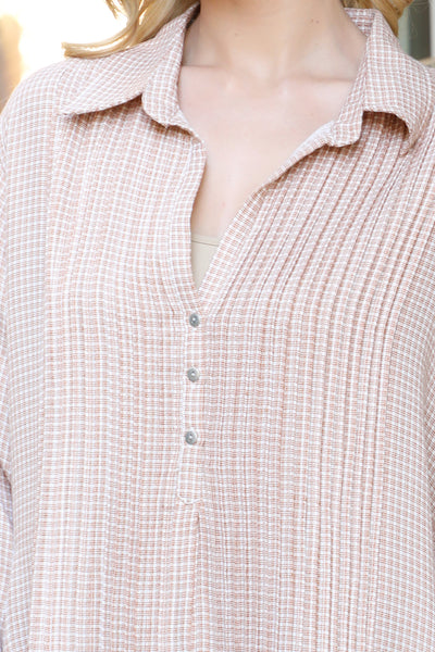 BUTTON DETAIL LONG SLEEVE PLAID TOP 2-2-2