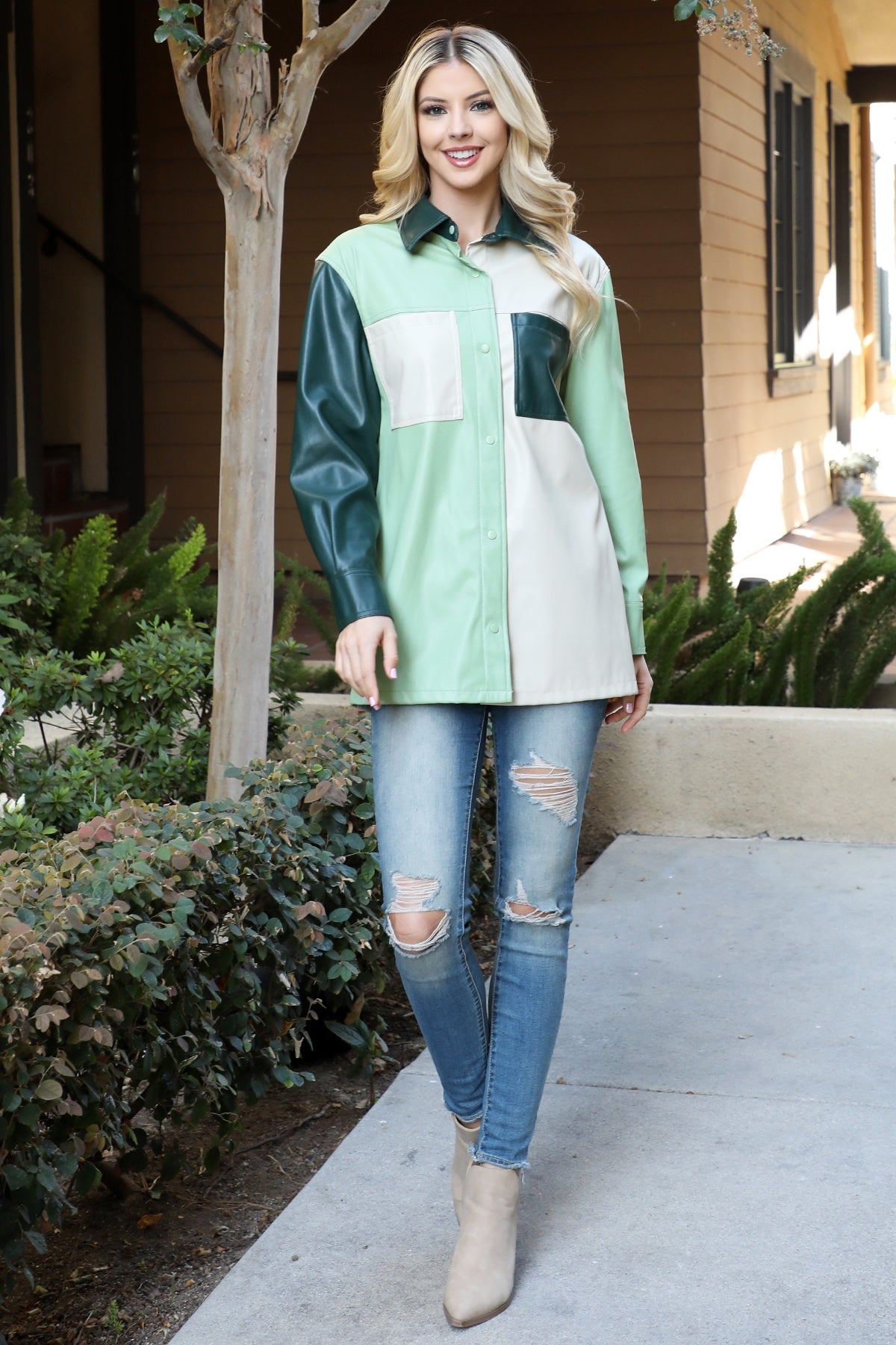 COLOR BLOCK LEATHER SHACKET 2-2-2 (NOW $6.75 ONLY!)