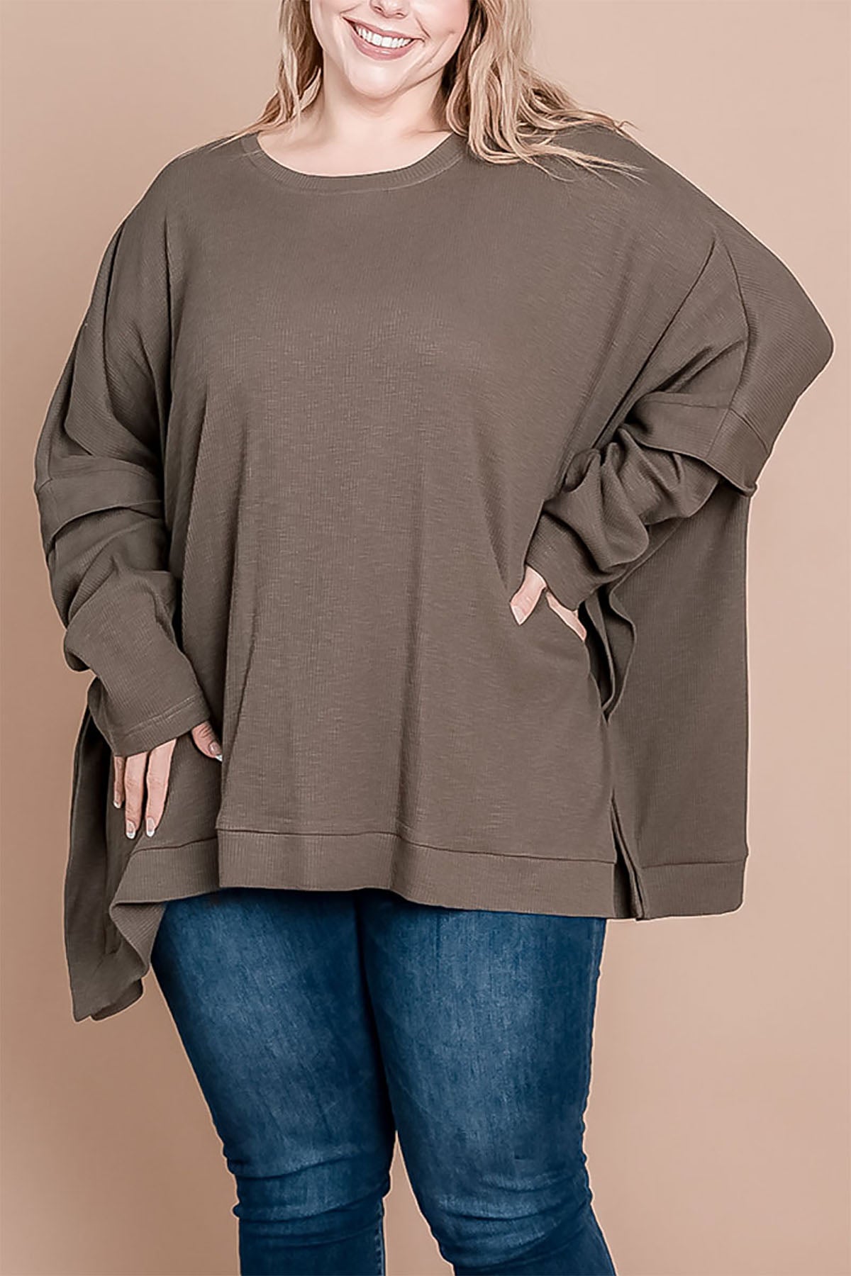 OLIVE PLUS SIZE OVERSIZED PULLOVER TOP 2-2-2