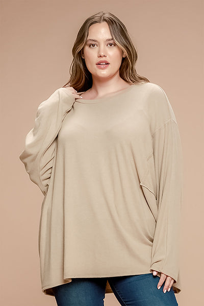 TAUPE PLUS SIZE LONG SLEEVE TOP 2-2-2