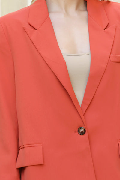 RUST BUTTON DETAIL LONG SLEEVE BLAZER 2-2-2