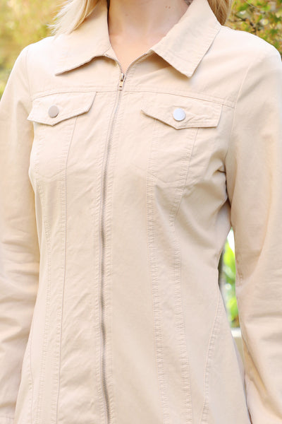 BEIGE LONG SLEEVE ZIPPER DOWN DRESS 1-2-2-1