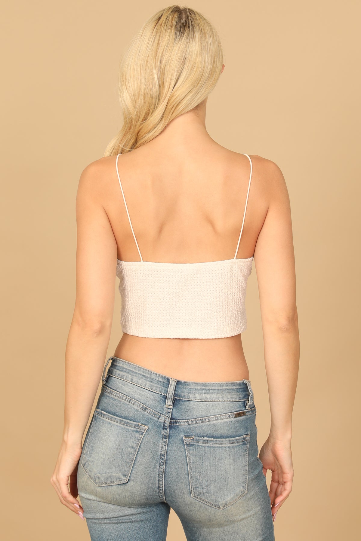 CREAM SPAGHETTI STRAP TEXTURED CROP TOP 1-2-2-1