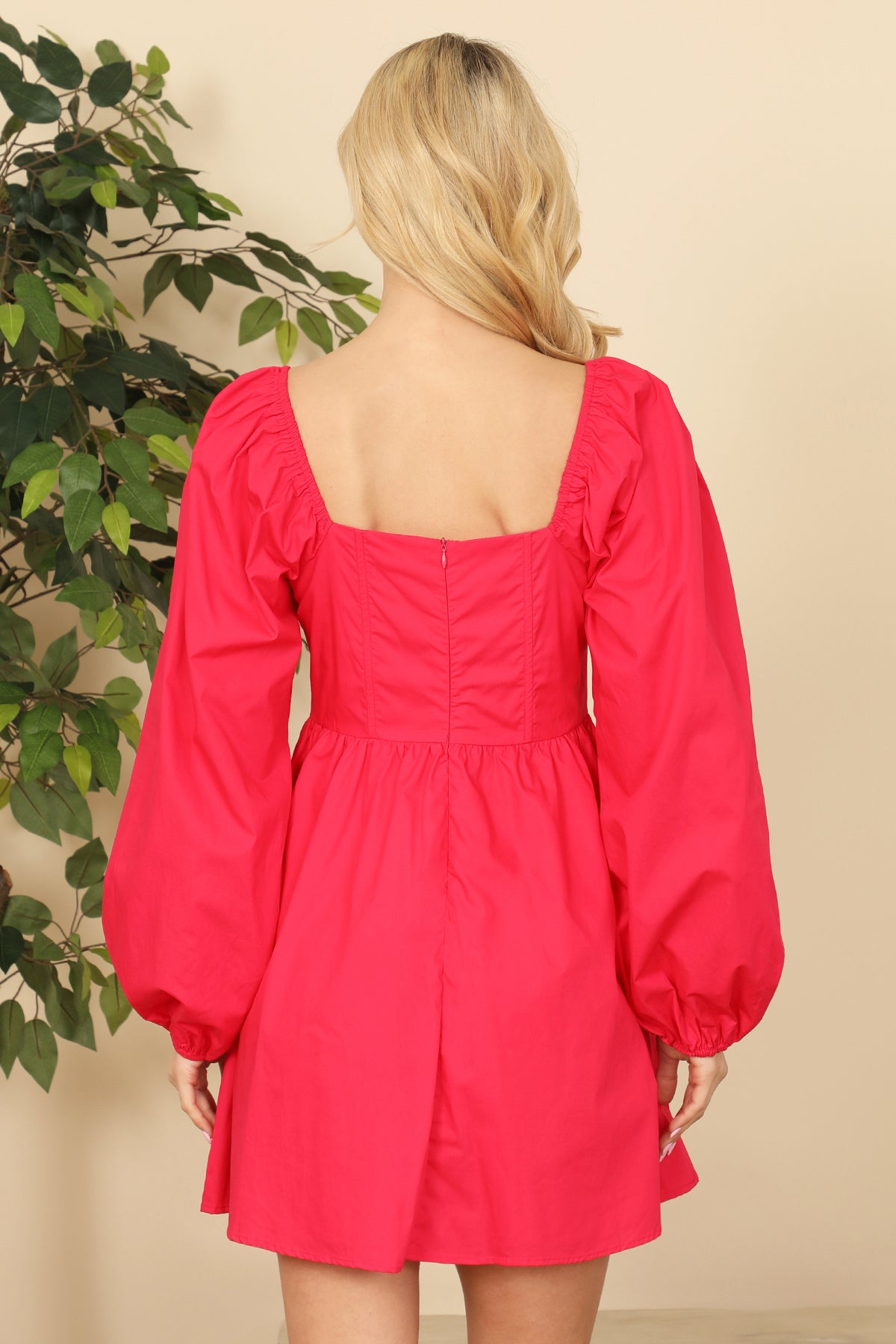 MAGENTA SQUARE NECKLINE PUFF SLEEVE MINI DRESS 1-2-2-1  (NOW $6.75 ONLY!)