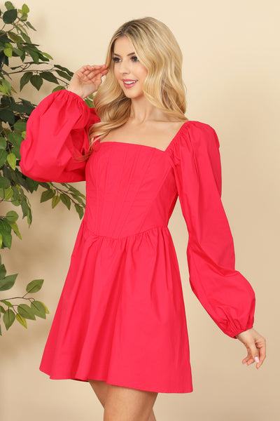 MAGENTA SQUARE NECKLINE PUFF SLEEVE MINI DRESS 1-2-2-1  (NOW $6.75 ONLY!)