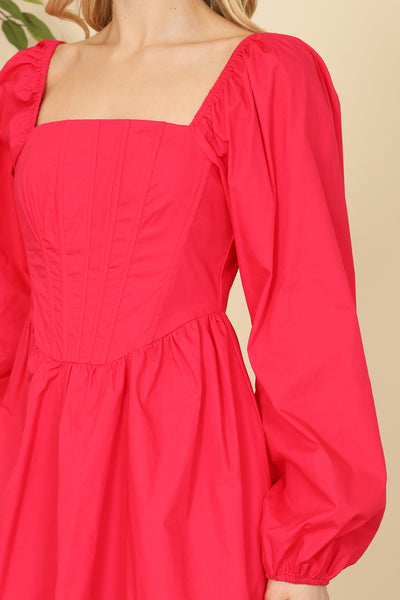 MAGENTA SQUARE NECKLINE PUFF SLEEVE MINI DRESS 1-2-2-1  (NOW $6.75 ONLY!)