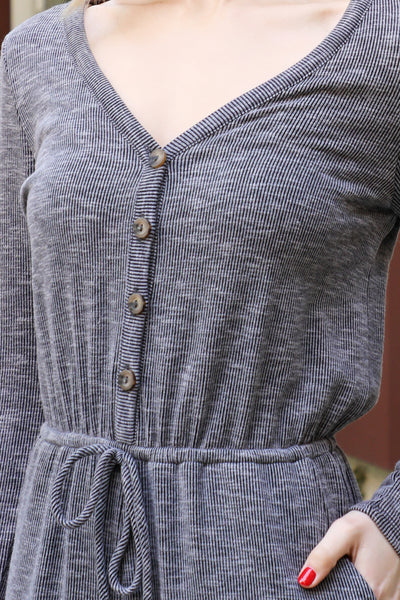 CHARCOAL V-NECK BUTTON DETAIL JUMPER 2-2-2