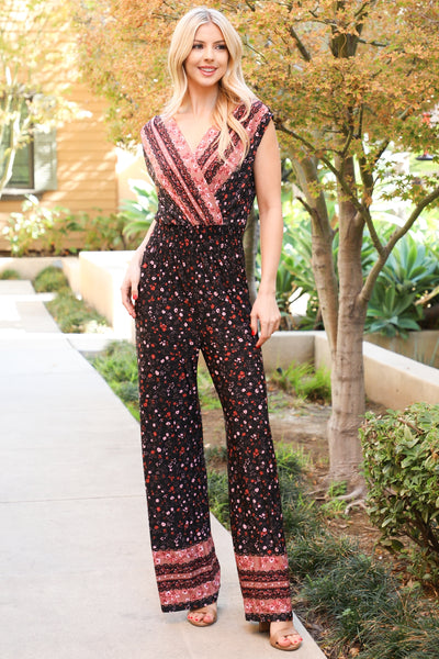 BLACK PLUS SIZE MULTI DITSY FLORAL JUMPSUIT 3-2-1