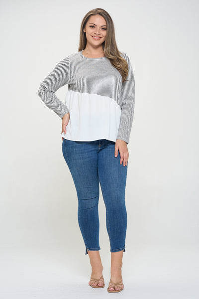 WHITE BLACK PLUS SIZE STRIPE TOP 3-2-1