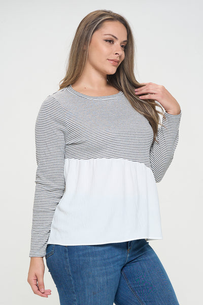 WHITE BLACK PLUS SIZE STRIPE TOP 3-2-1