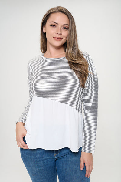 WHITE BLACK PLUS SIZE STRIPE TOP 3-2-1