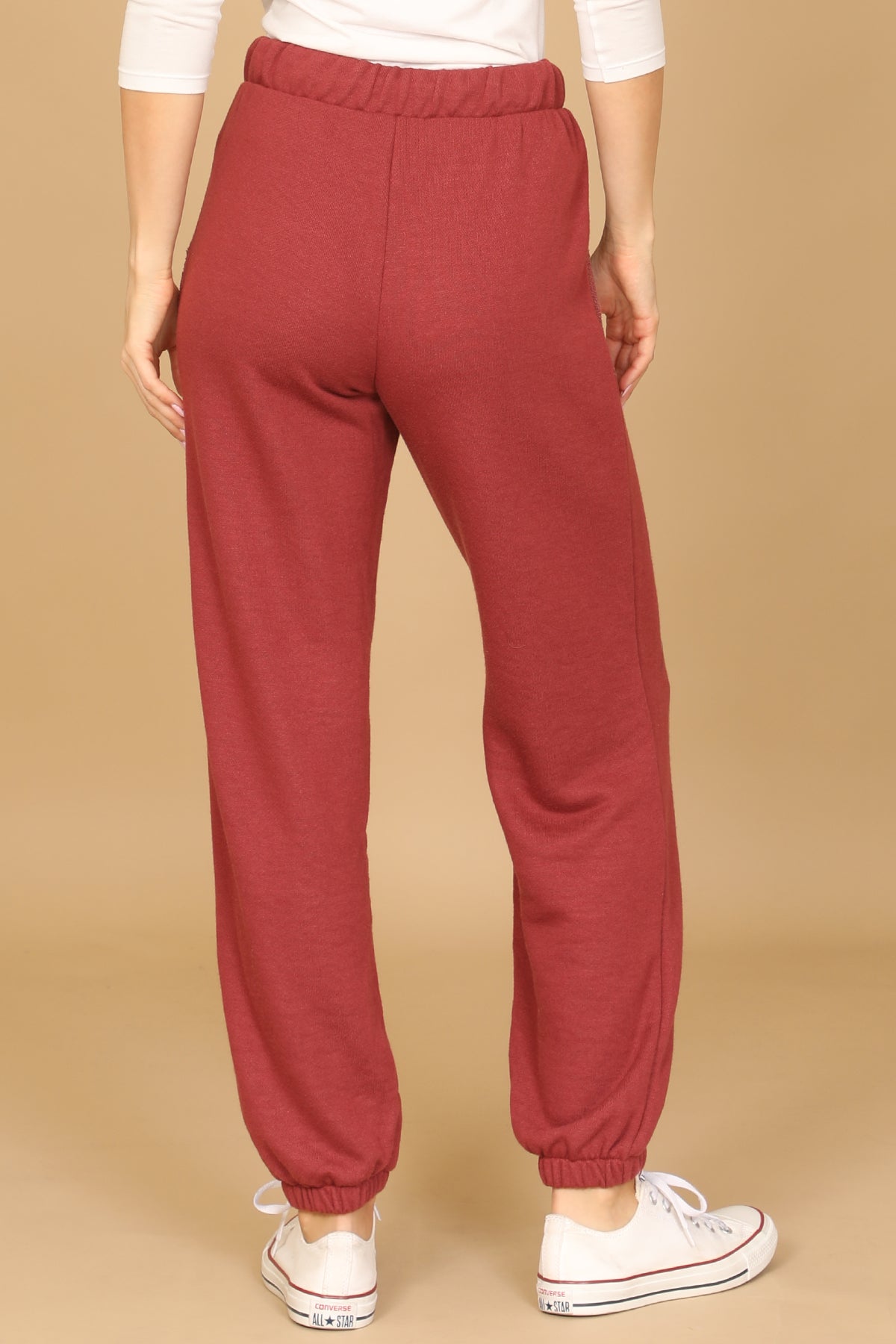 BURGUNDY WAIST TIE JOGGER PANTS 2-2-2