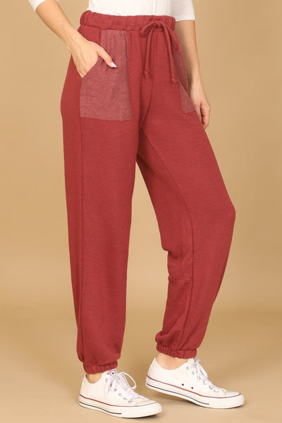 BURGUNDY WAIST TIE JOGGER PANTS 2-2-2