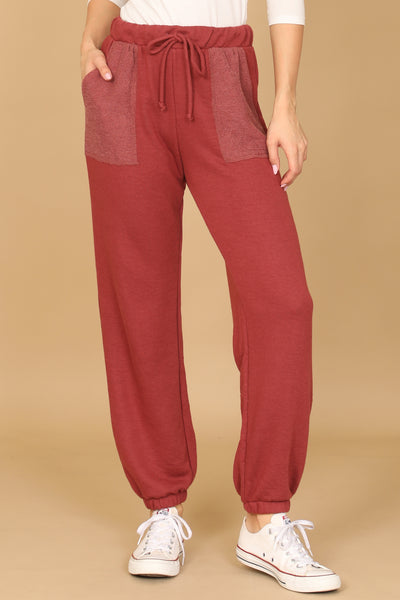 BURGUNDY WAIST TIE JOGGER PANTS 2-2-2