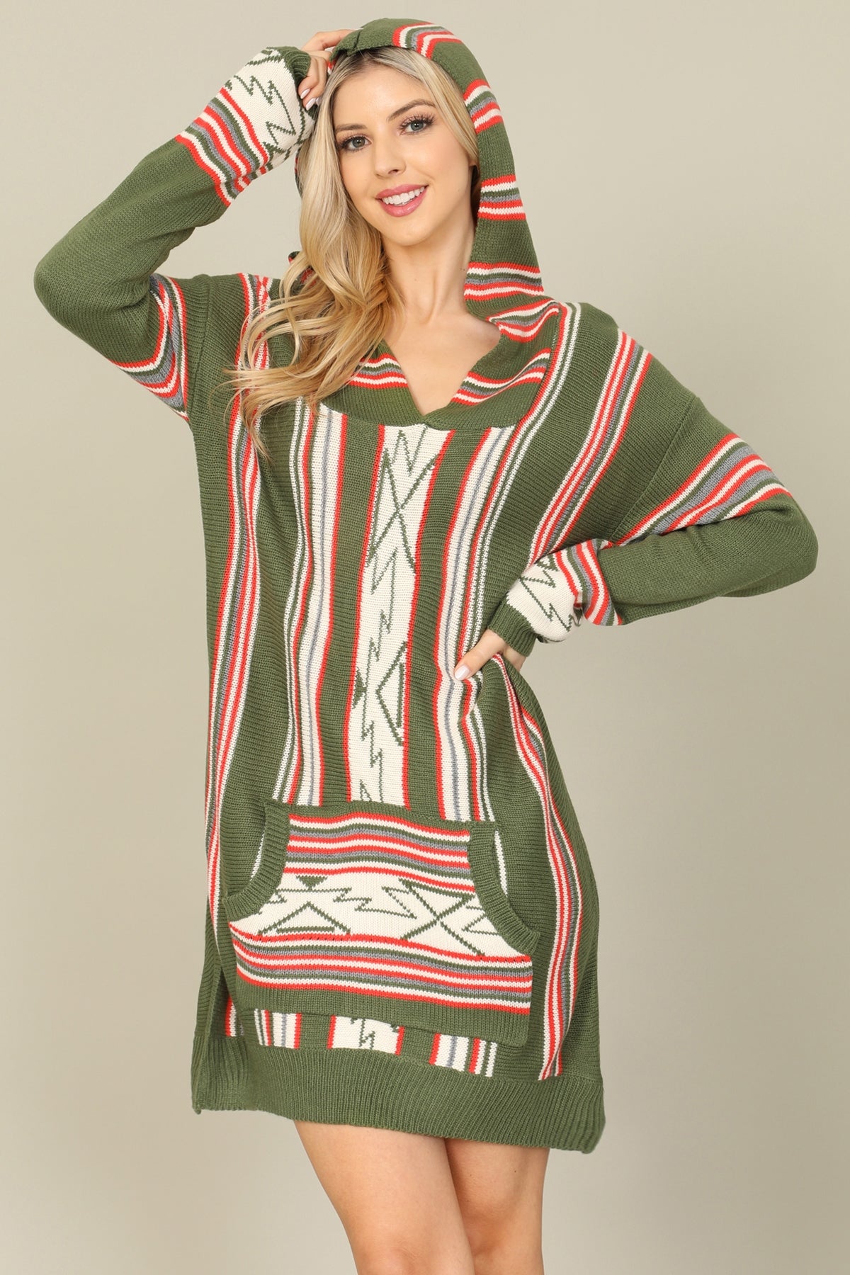 OLIVE ORANGE PRINTED KANGAROO POCKET DRESS 2-2-2