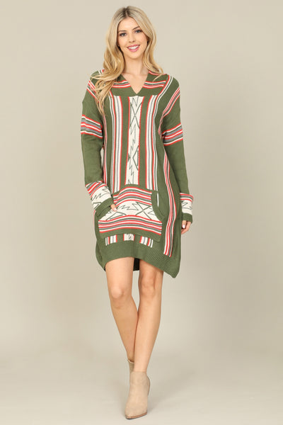 OLIVE ORANGE PRINTED KANGAROO POCKET DRESS 2-2-2