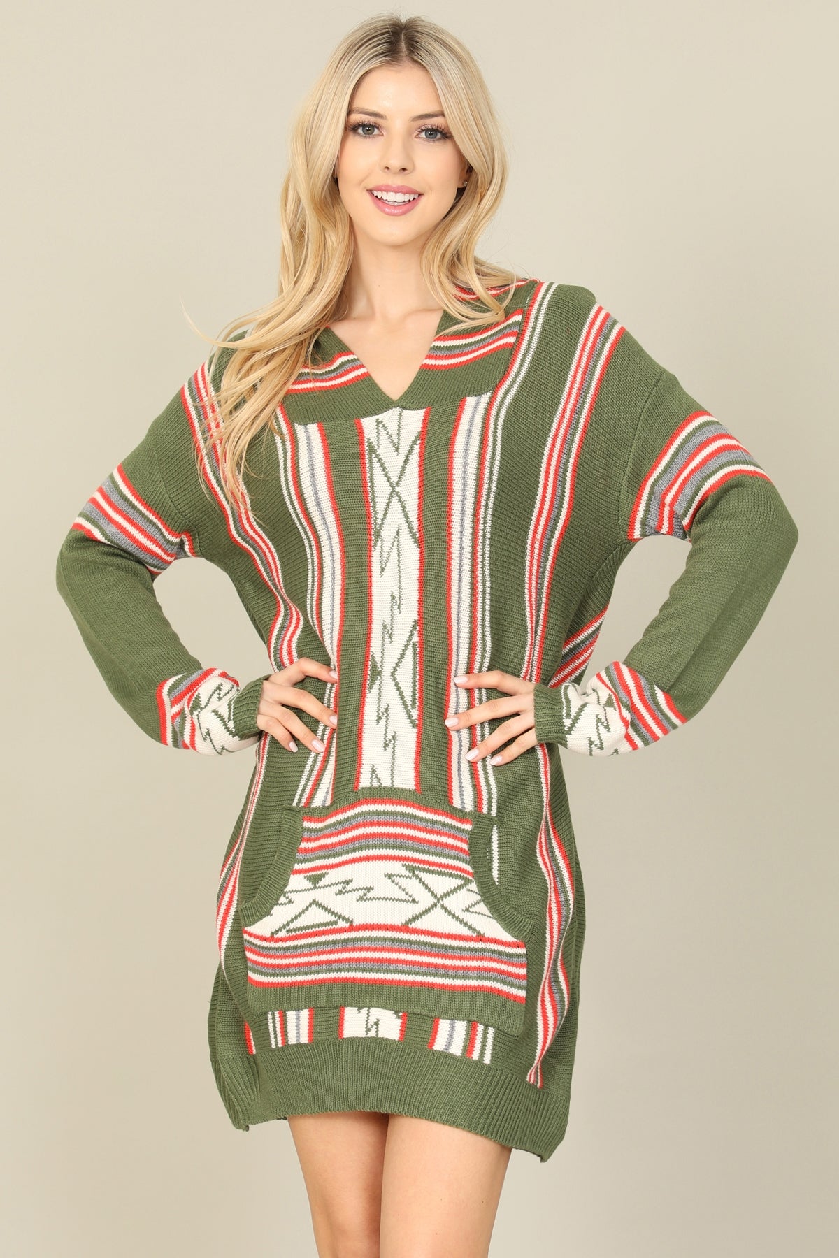 OLIVE ORANGE PRINTED KANGAROO POCKET DRESS 2-2-2