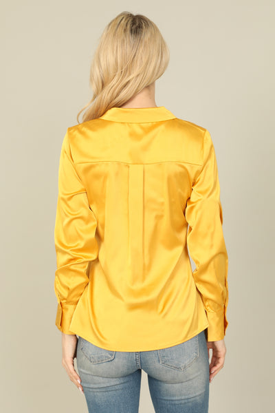 MUSTARD SILK LONG SLEEVE TOP 2-2-2 (NOW $5.75 ONLY!)