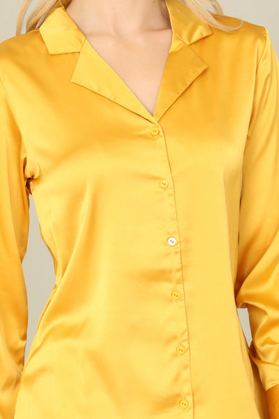 MUSTARD SILK LONG SLEEVE TOP 2-2-2 (NOW $5.75 ONLY!)